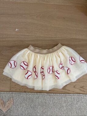 Angel Dear Cream Tulle Skirt with Red Baseball Appliqués and Gold Waistband